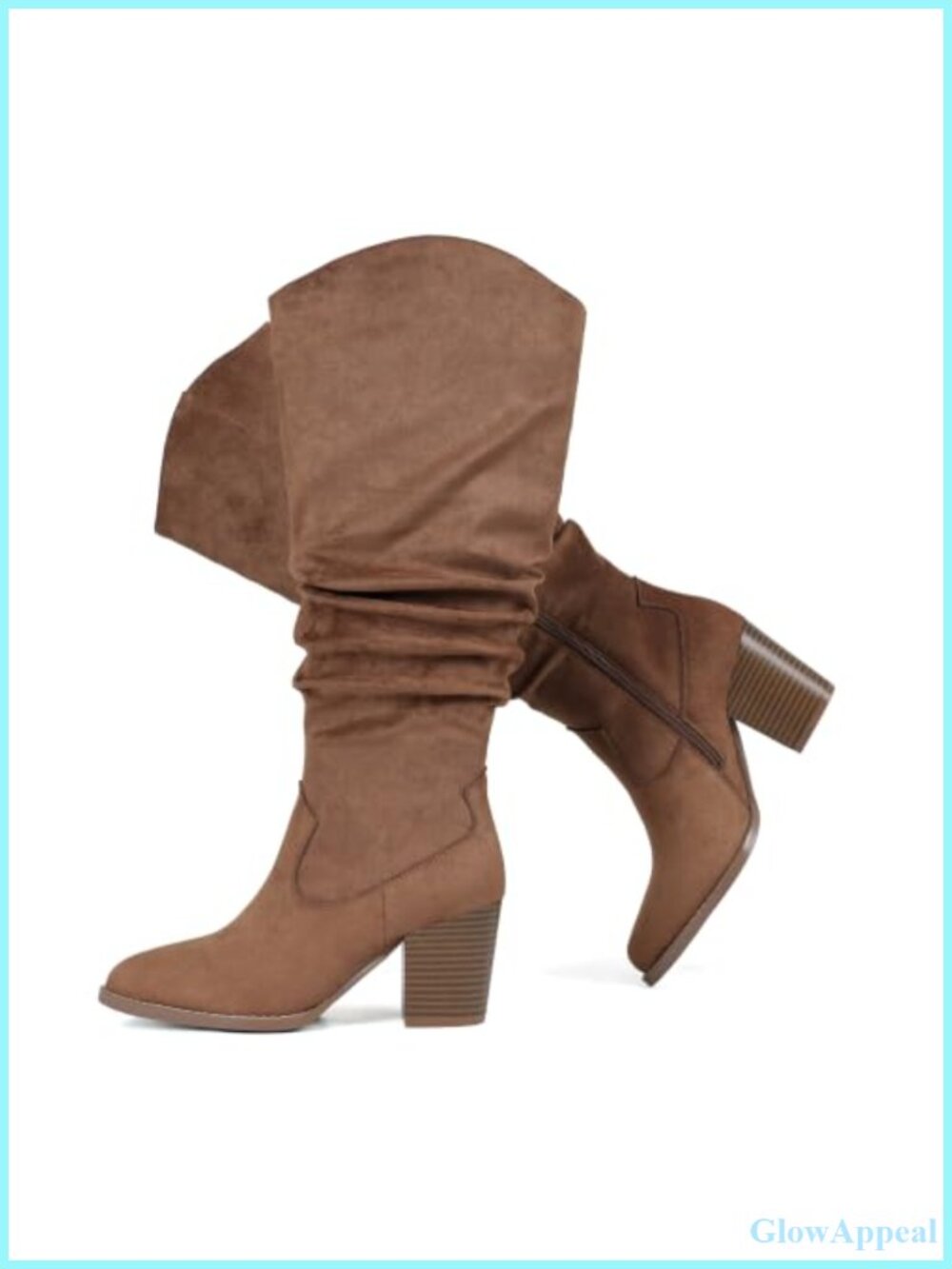 Womens Knee High Boots Faux Suede Wide Calf Slouch Block Heel Tall Boots